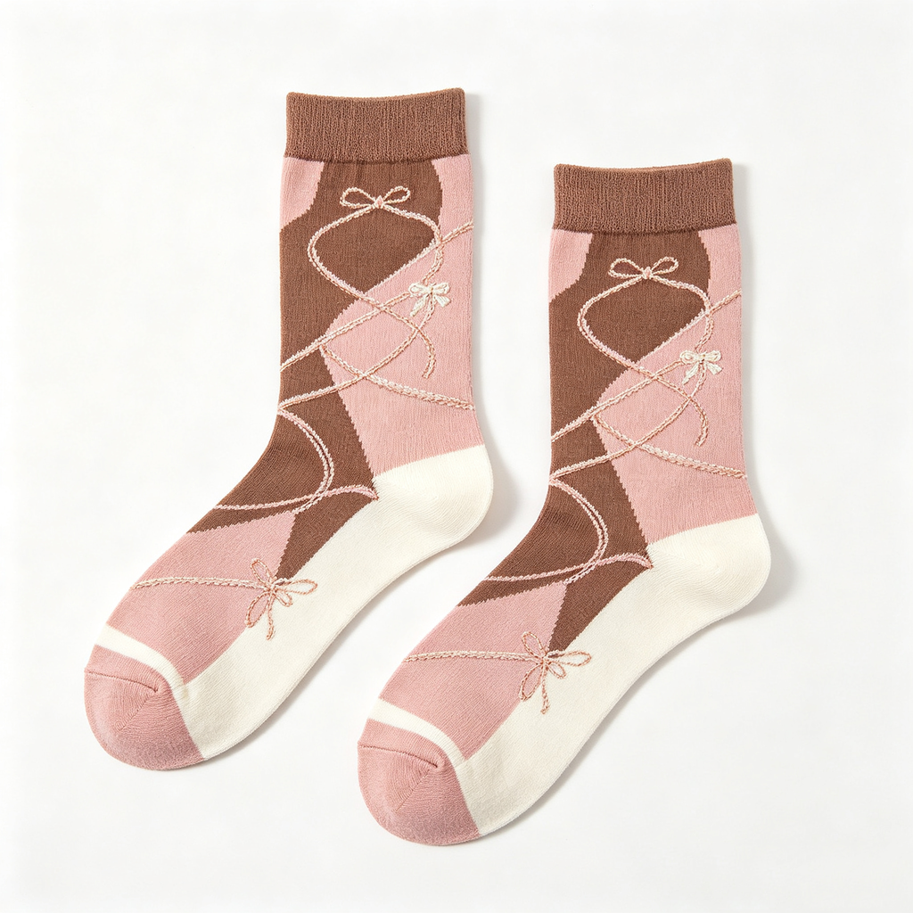 Vintage Bow Rhombus Crew Socks for Women