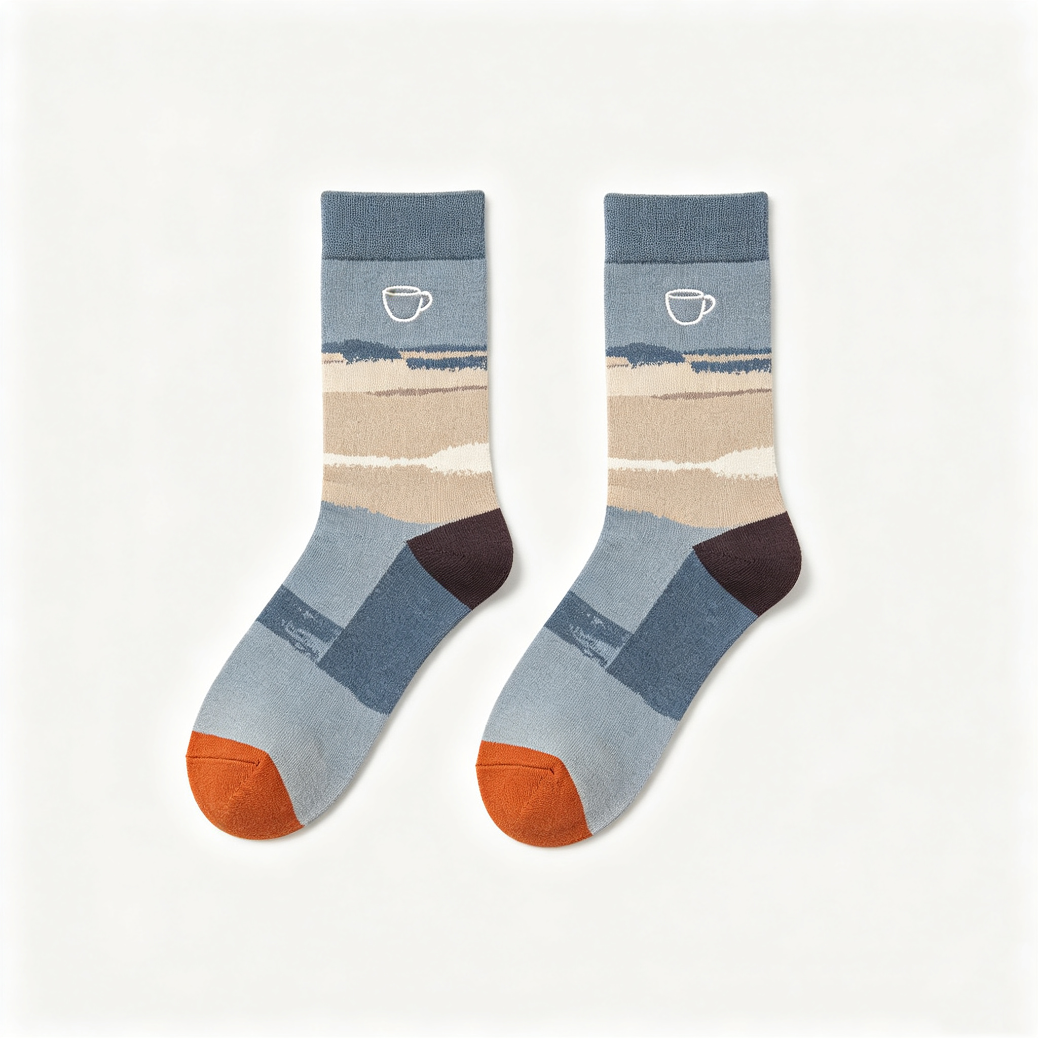 Minimal Coffee Cup Landscape Men Crew Socks