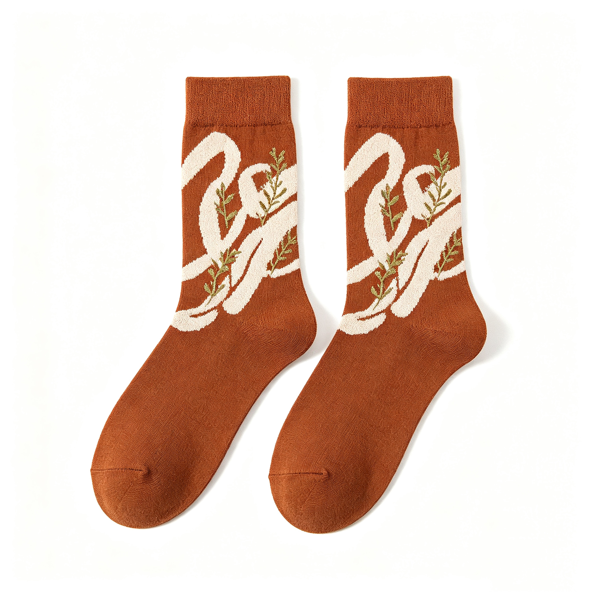 Terracotta Abstract Vine Print Women Crew Socks