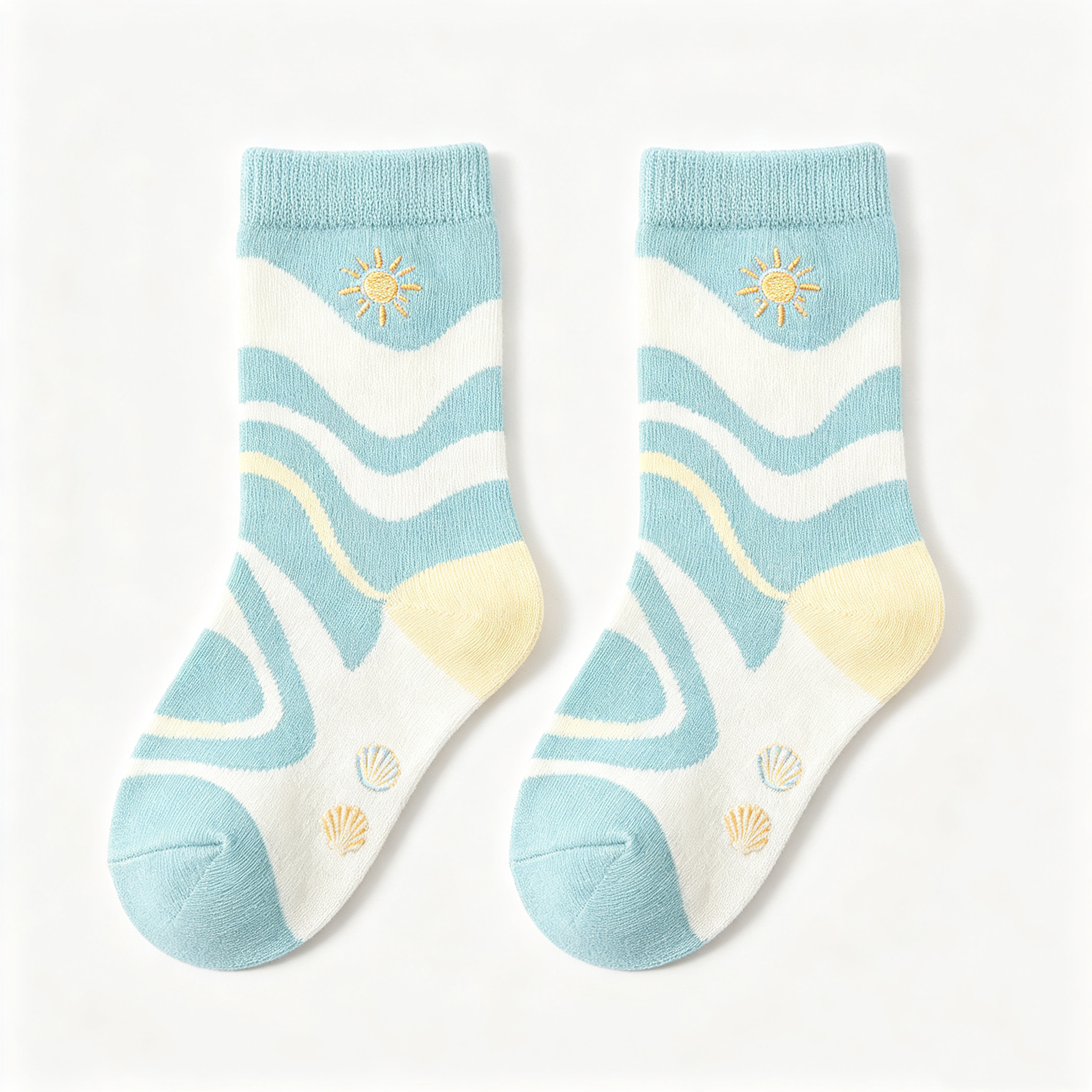 Ocean Wave Sun Shell Kids Crew Socks