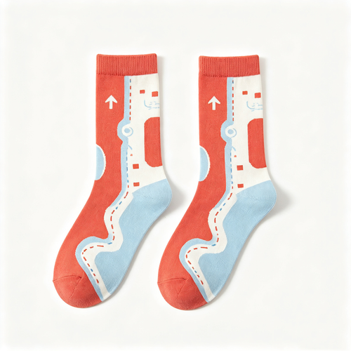 Abstract City Road Map Print Women Crew Socks