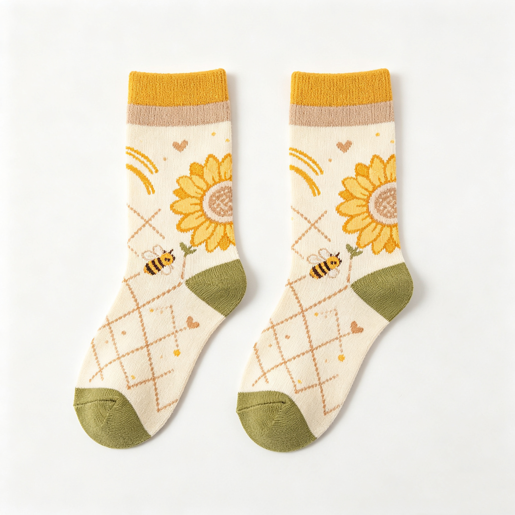 Sunflower Bee Lattice Kids Crew Socks