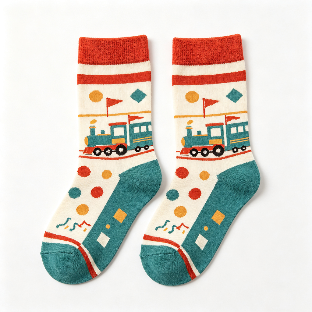 Vintage Train Polka Dot Kids Crew Socks