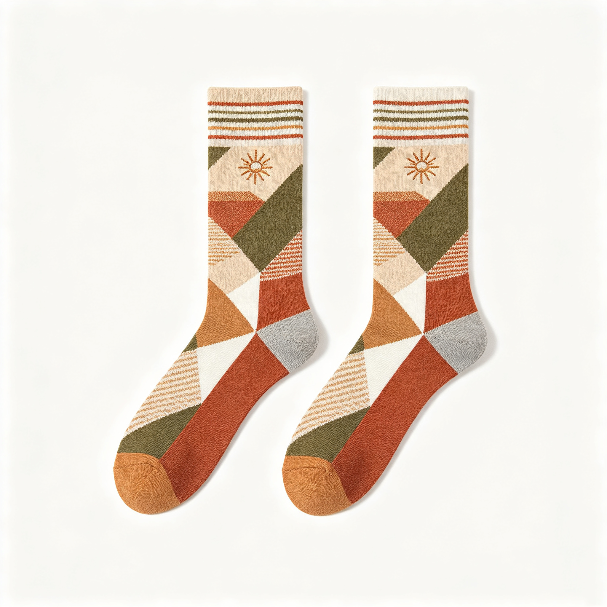 Geometric Sun Patchwork Men Crew Socks