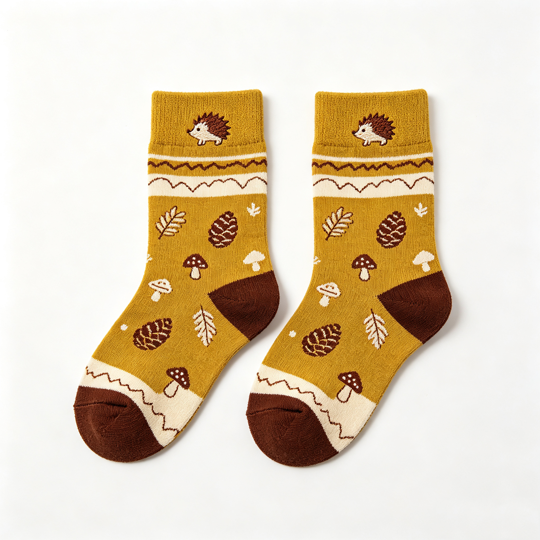Hedgehog Pinecone Mushroom Kids Crew Socks