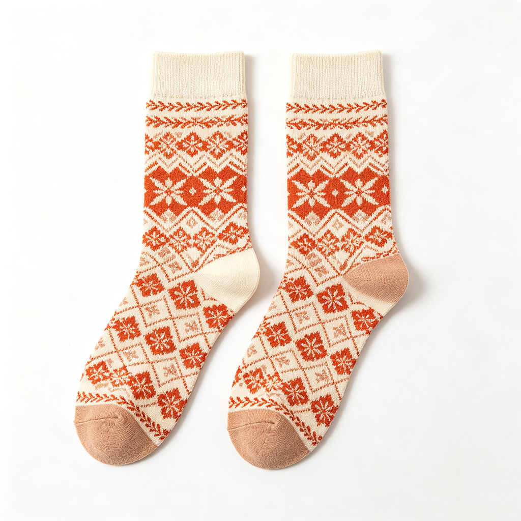Retro Fair Isle Snowflake Pattern Women Crew Socks