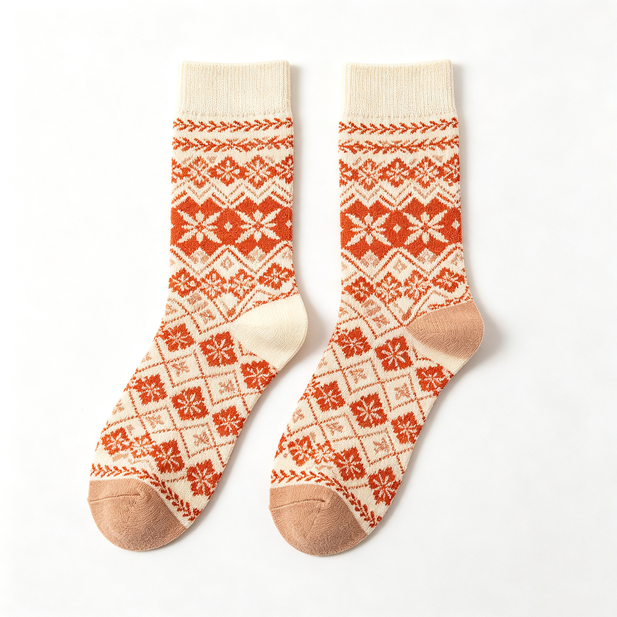 Retro Fair Isle Snowflake Pattern Women Crew Socks