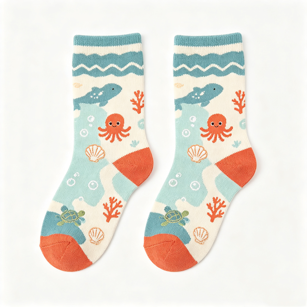 Octopus Turtle Ocean Kids Crew Socks