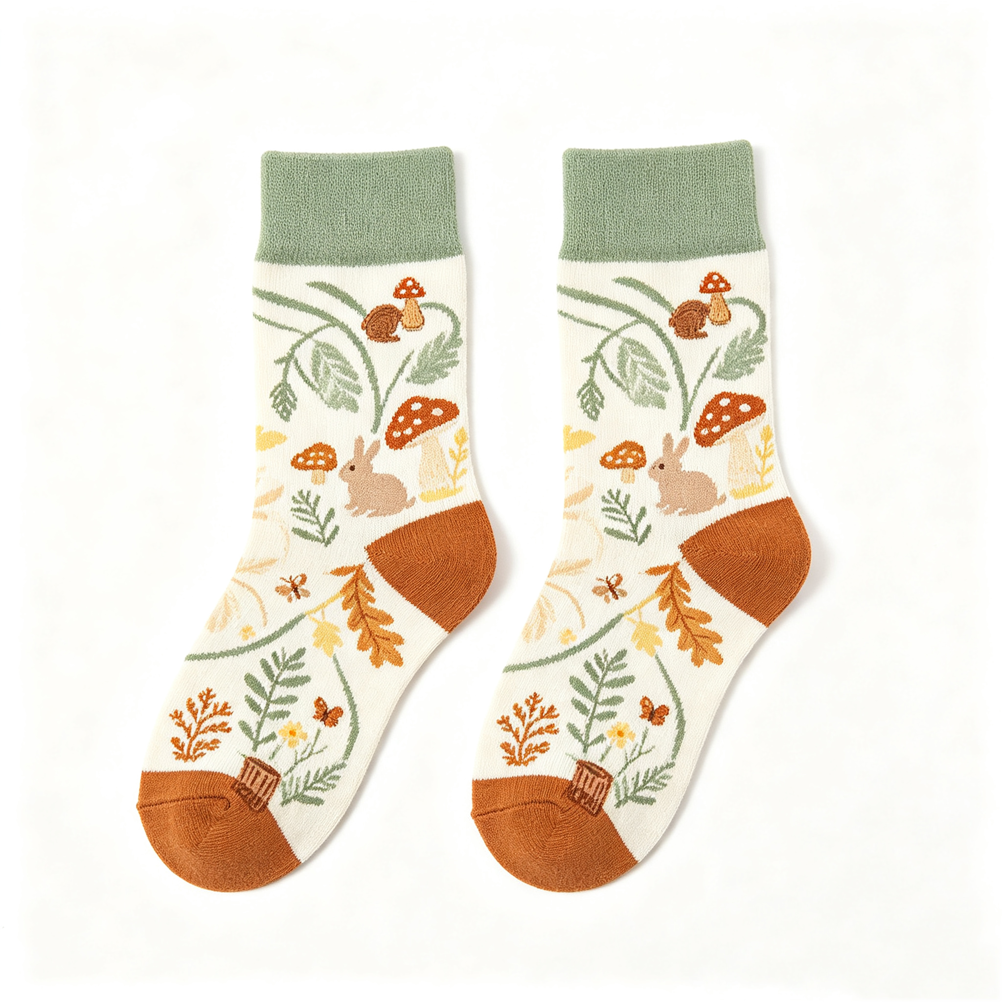 Woodland Rabbit Mushroom Kids Crew Socks