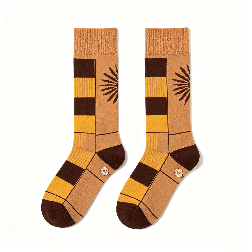 Geometric Sun Block Pattern Men Crew Socks