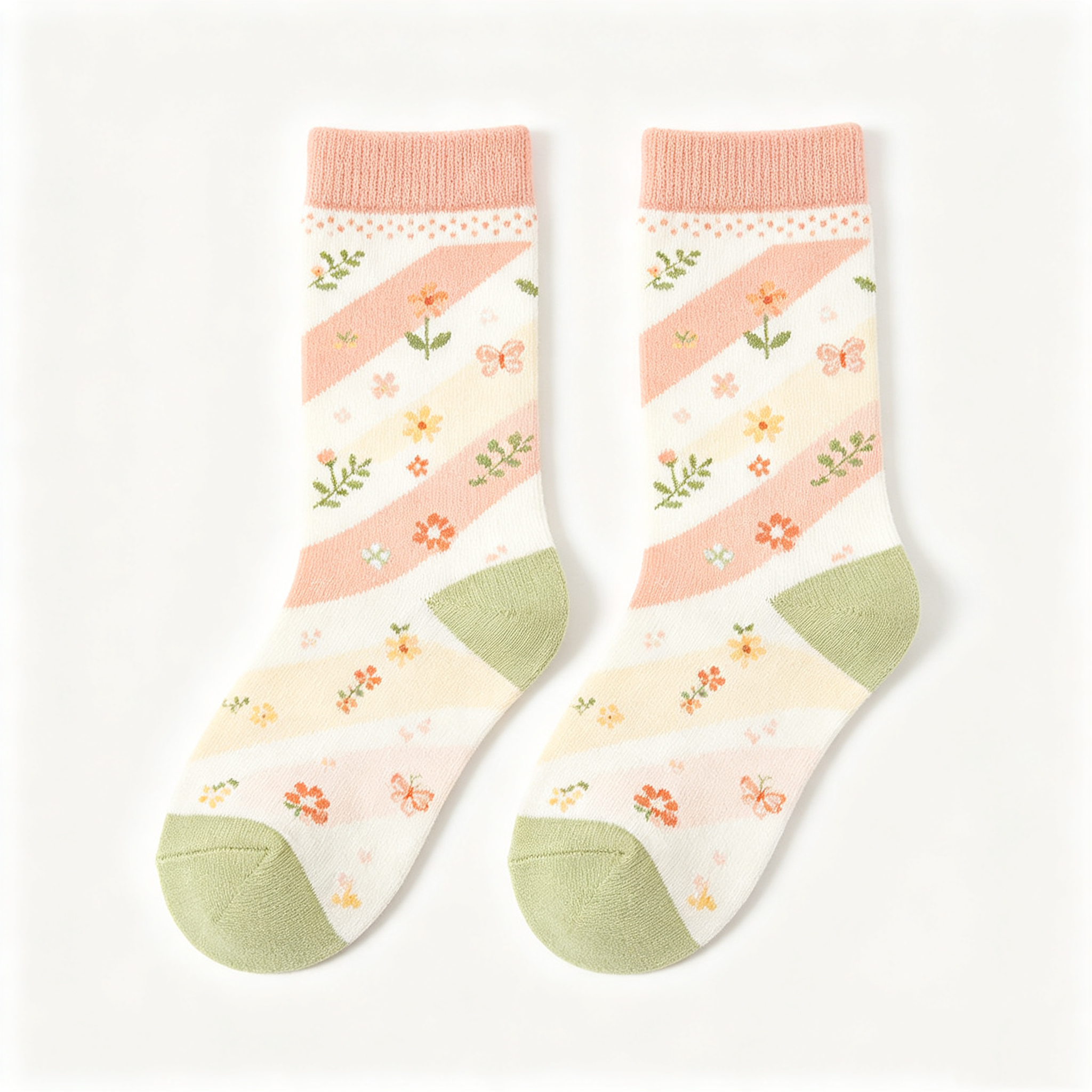 Pastel Floral Butterfly Kids Crew Socks