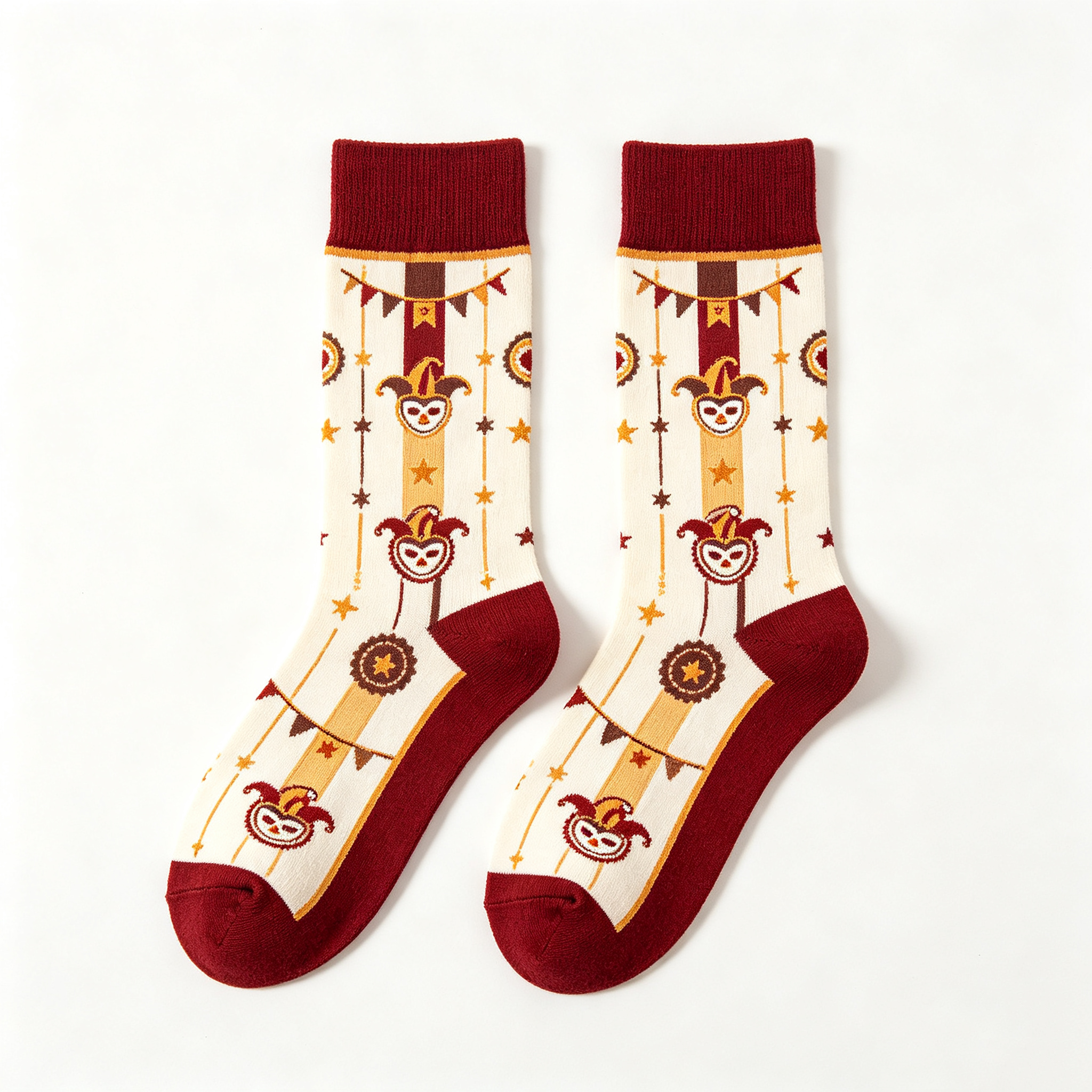 Whimsical Circus Jester Print Women Crew Socks
