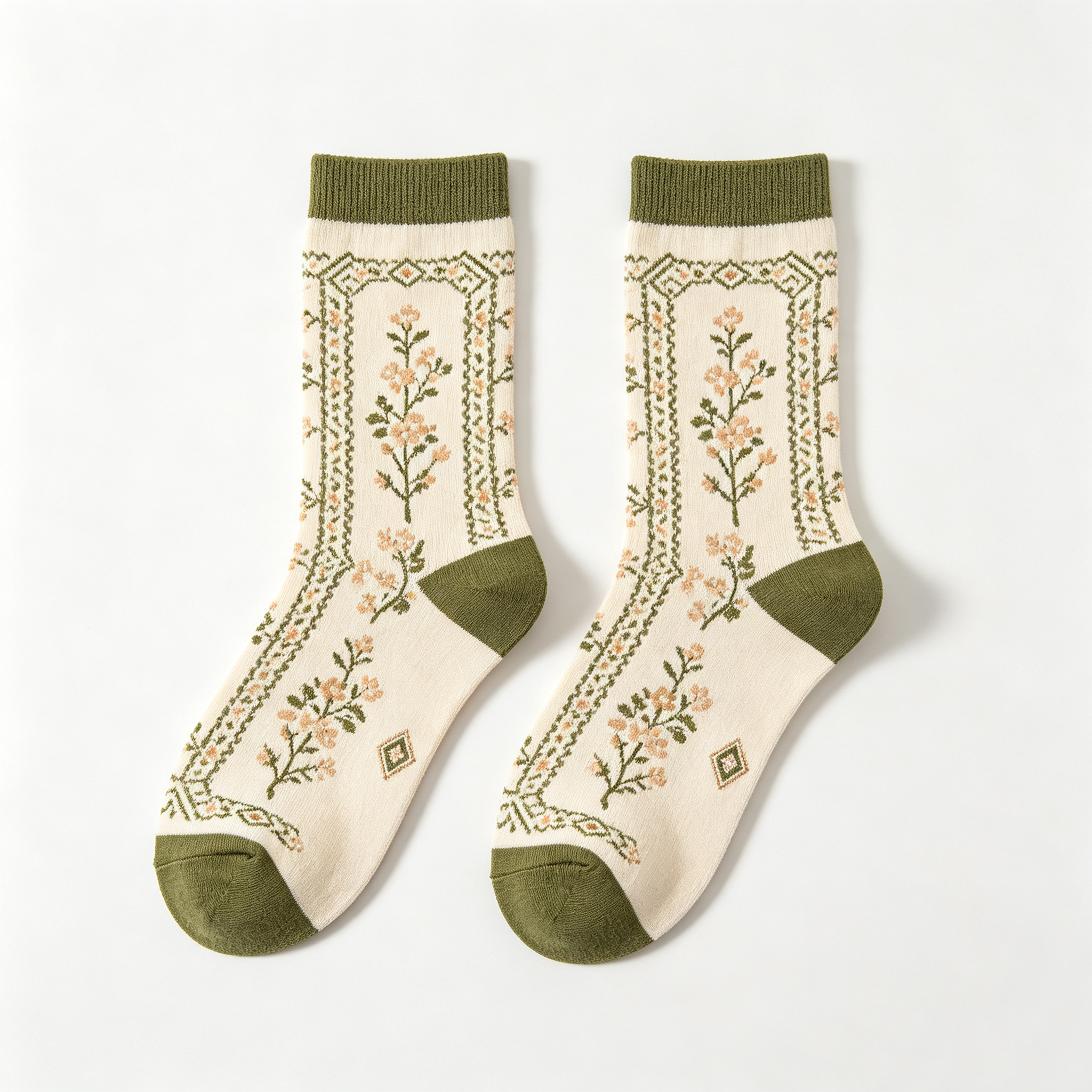 Vintage Botanical Floral Jacquard Crew Socks