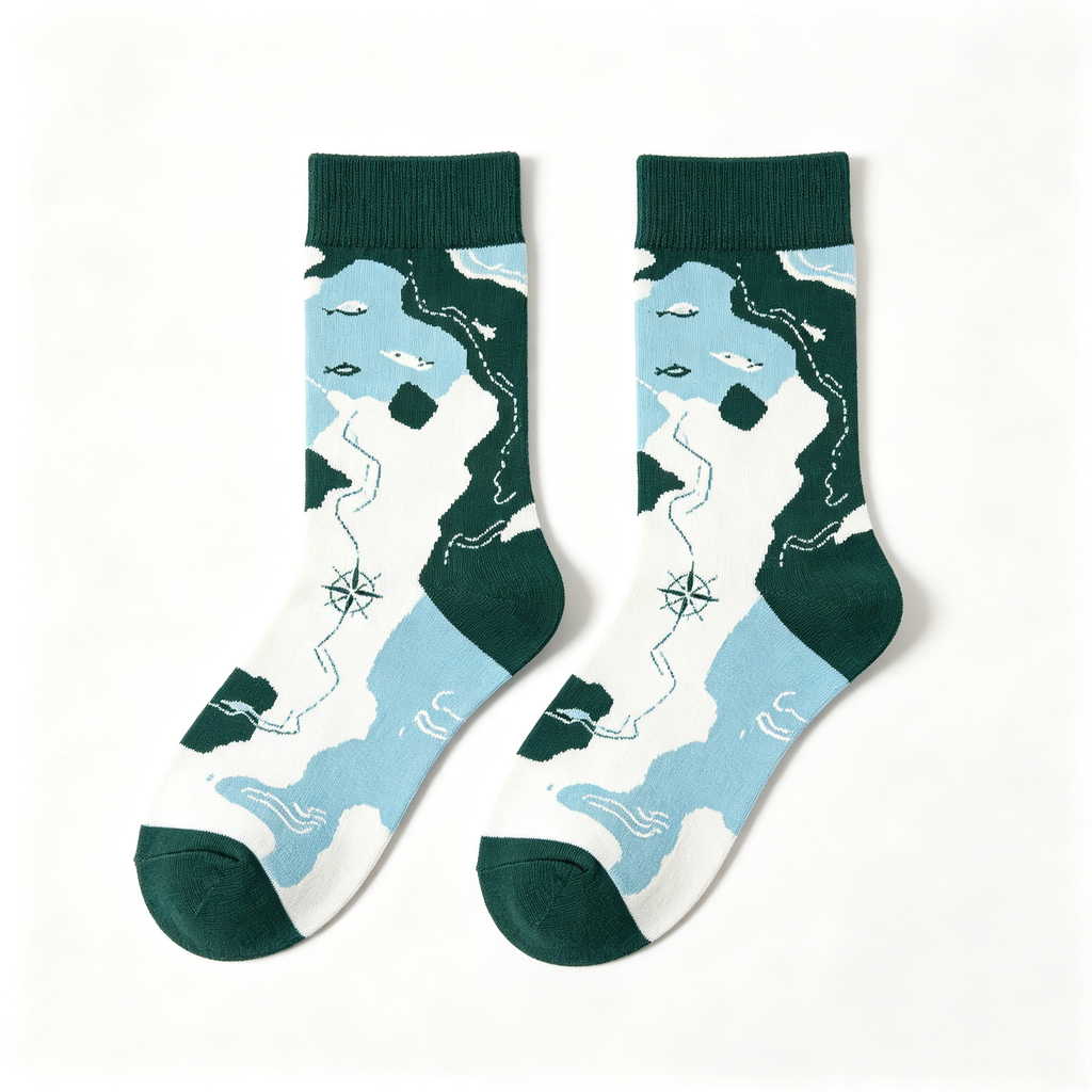 Vintage Nautical Map Compass Women Crew Socks