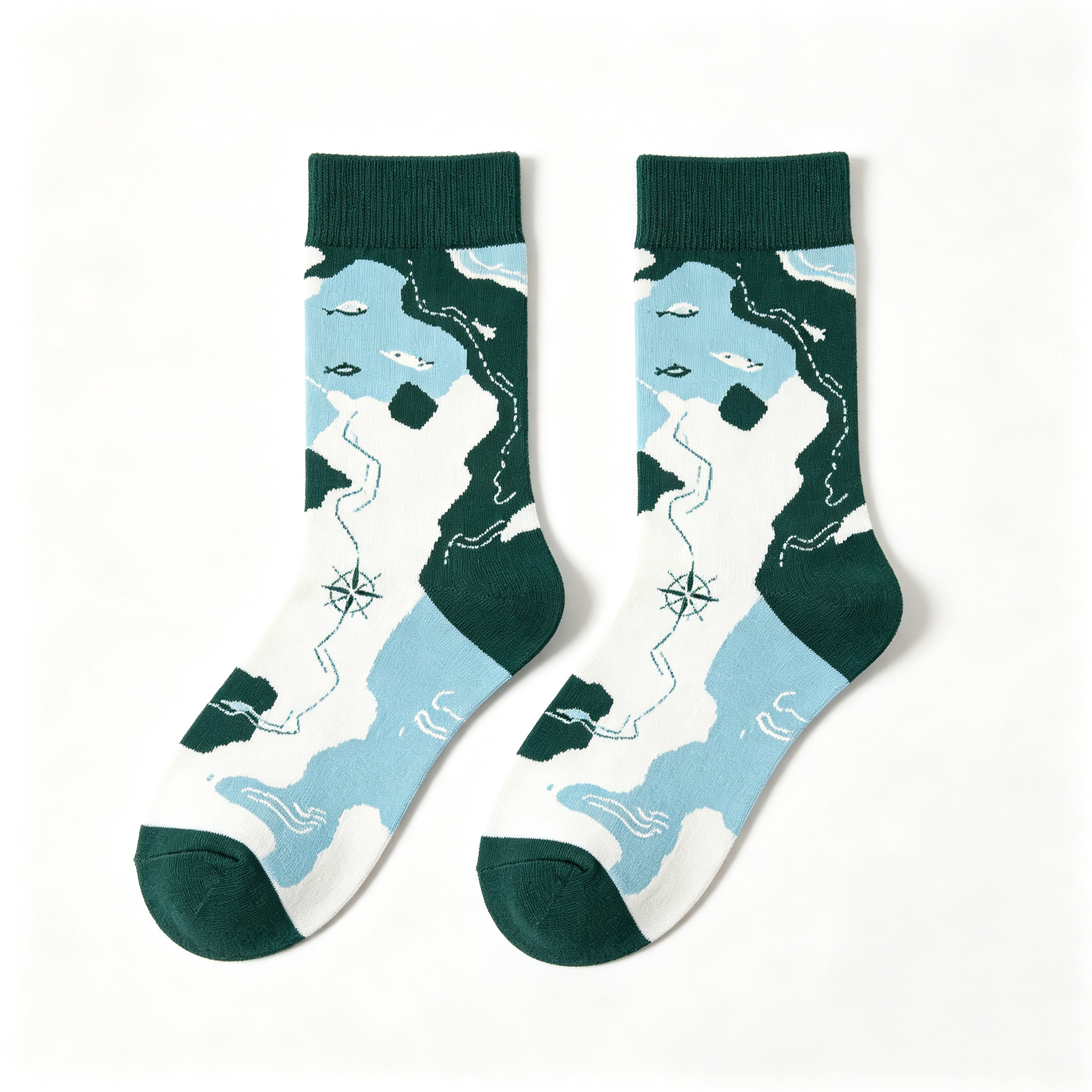 Vintage Nautical Map Compass Women Crew Socks
