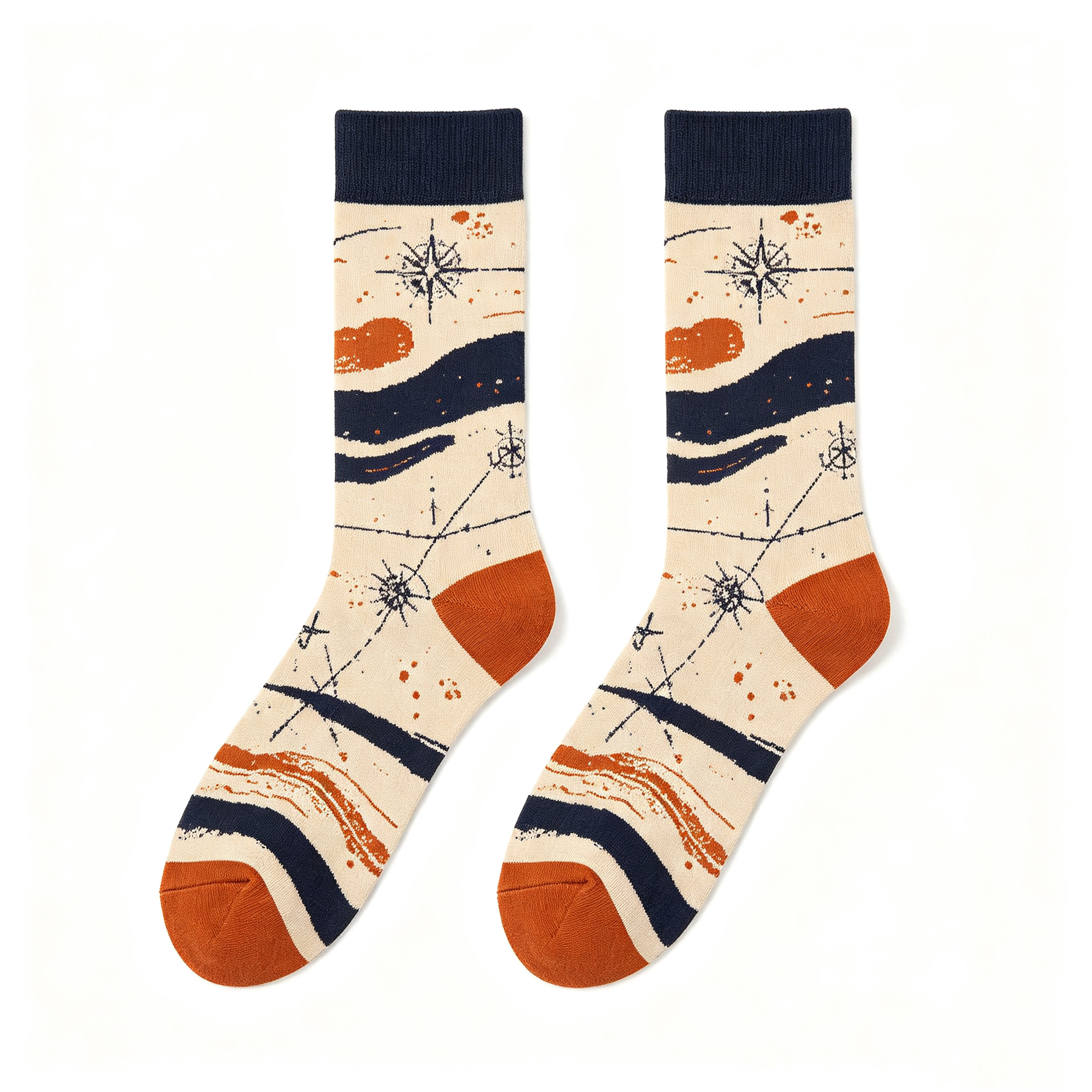Nautical Compass Map Print Men Crew Socks
