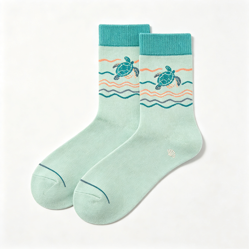 Cute Sea Turtle Ocean Wave Women Crew Socks
