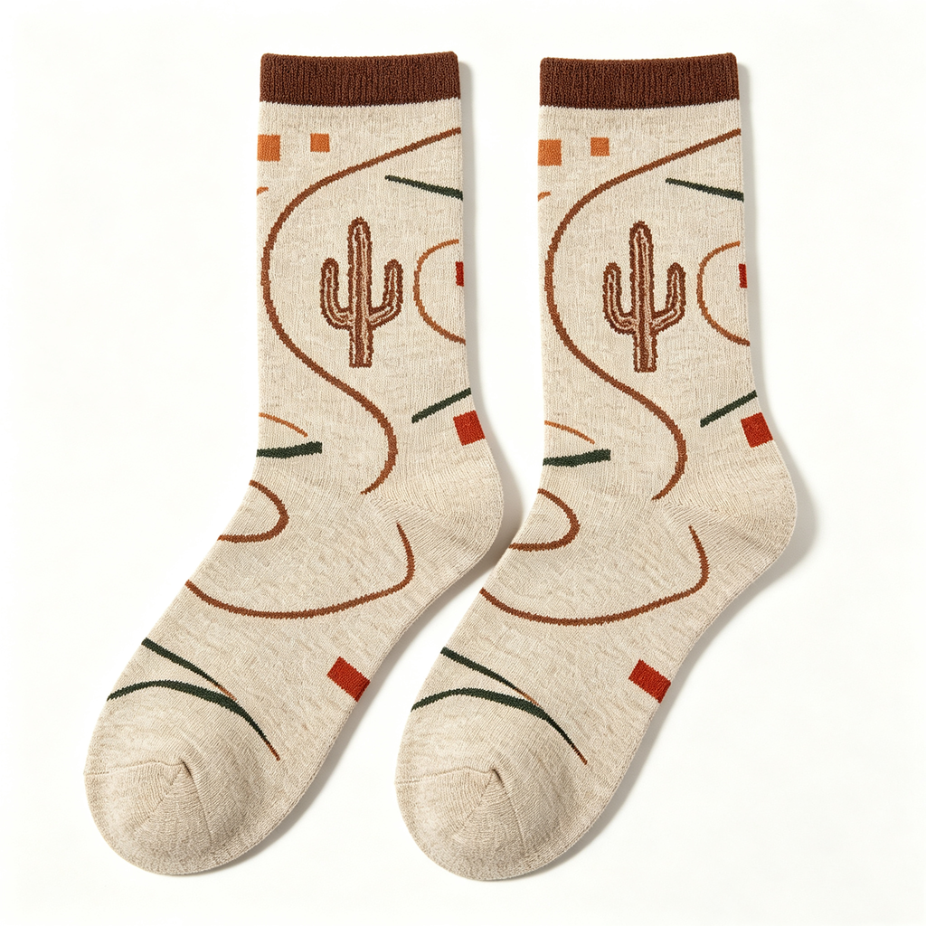 Desert Cactus Abstract Men Crew Socks
