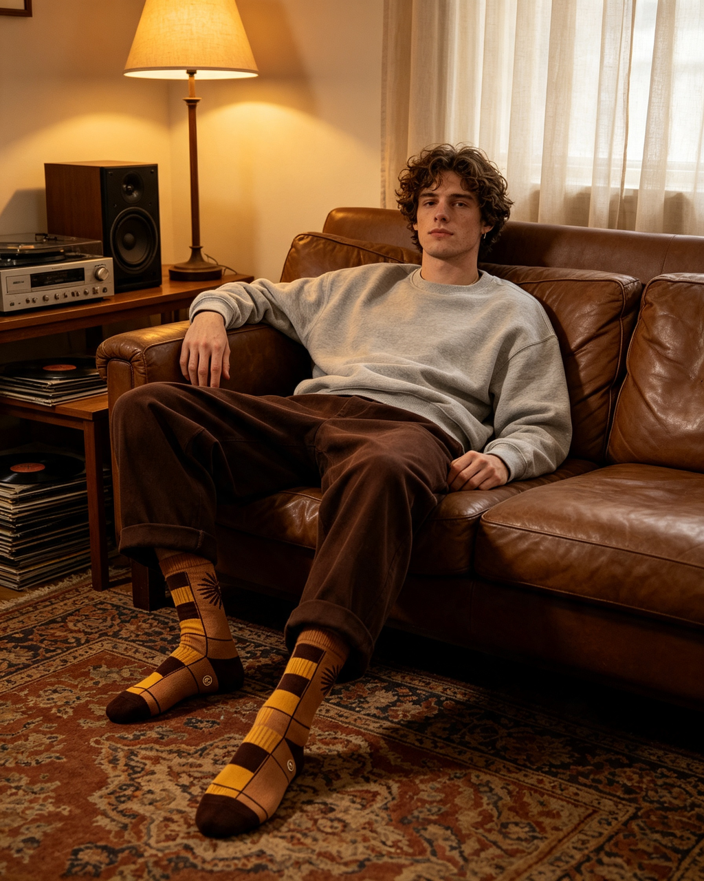 Geometric Sun Block Pattern Men Crew Socks