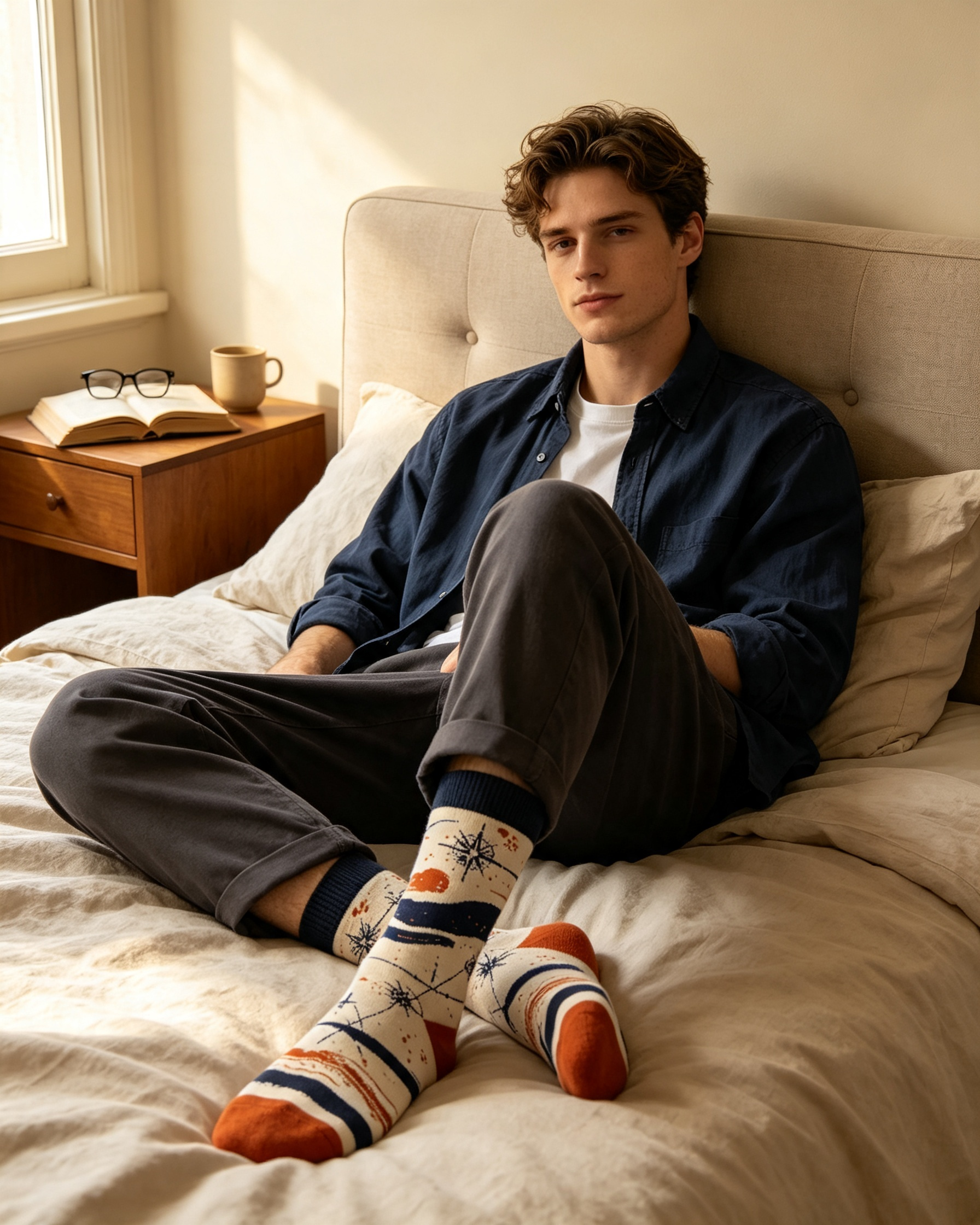 Nautical Compass Map Print Men Crew Socks