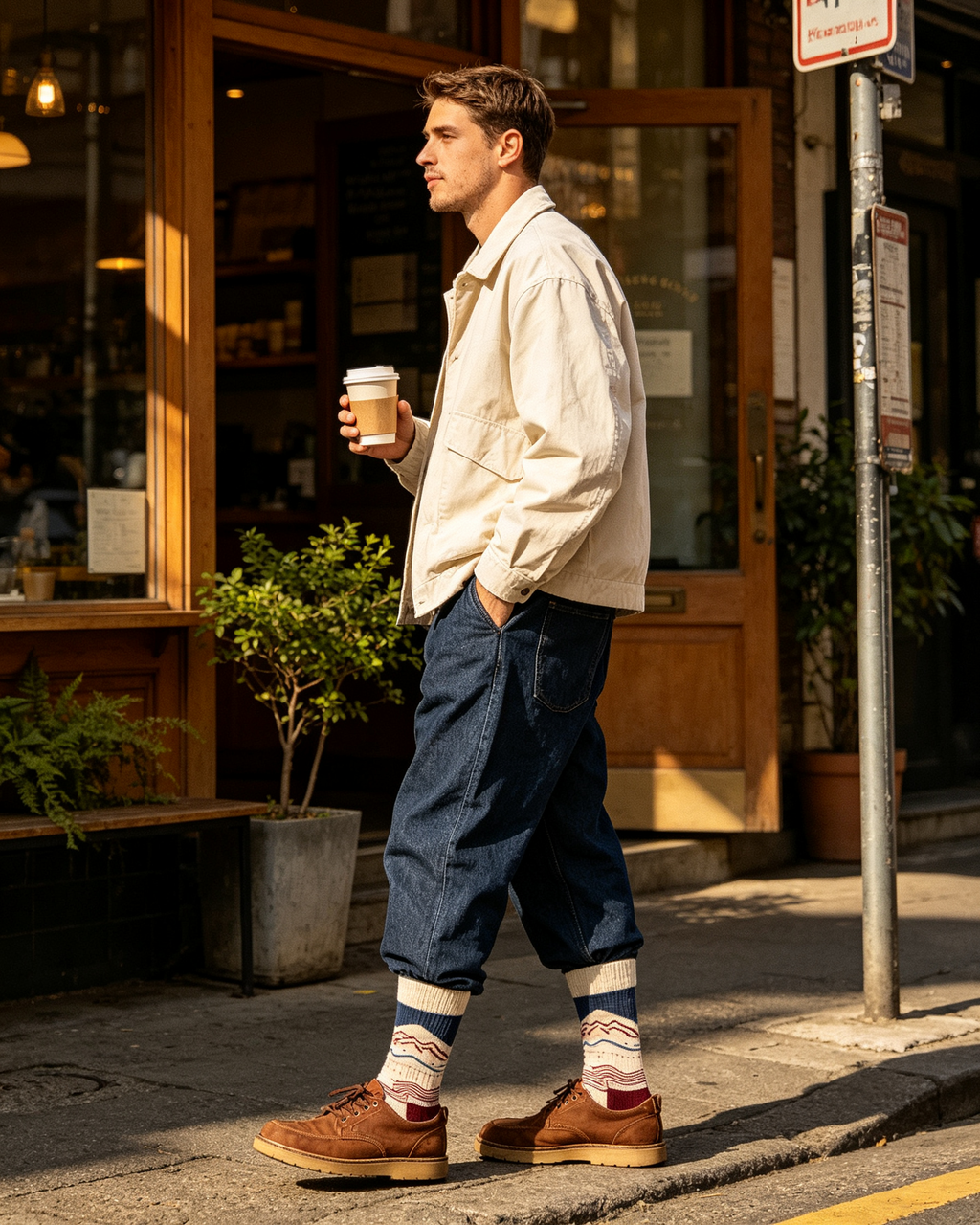 Linear Mountain Contour Men Crew Socks