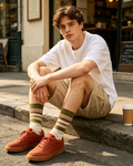 Retro Fall Scene Print Men Crew Socks