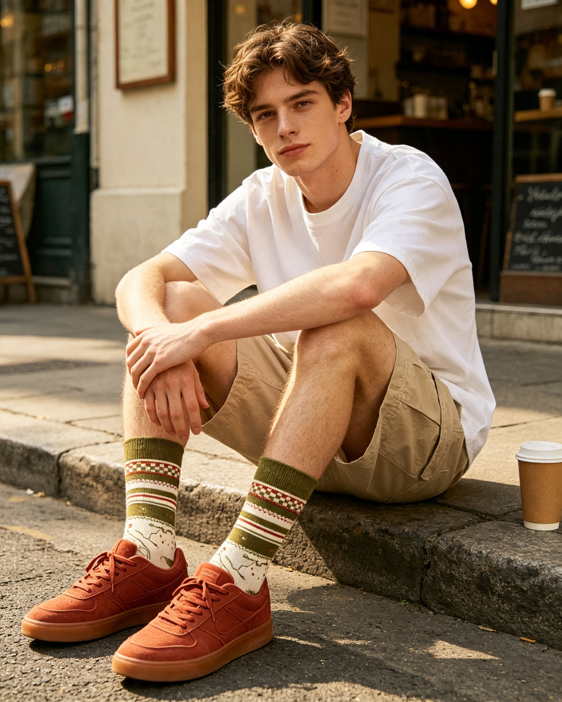 Retro Fall Scene Print Men Crew Socks