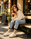 Vintage Polka Dot Moon Graphic Women Crew Socks