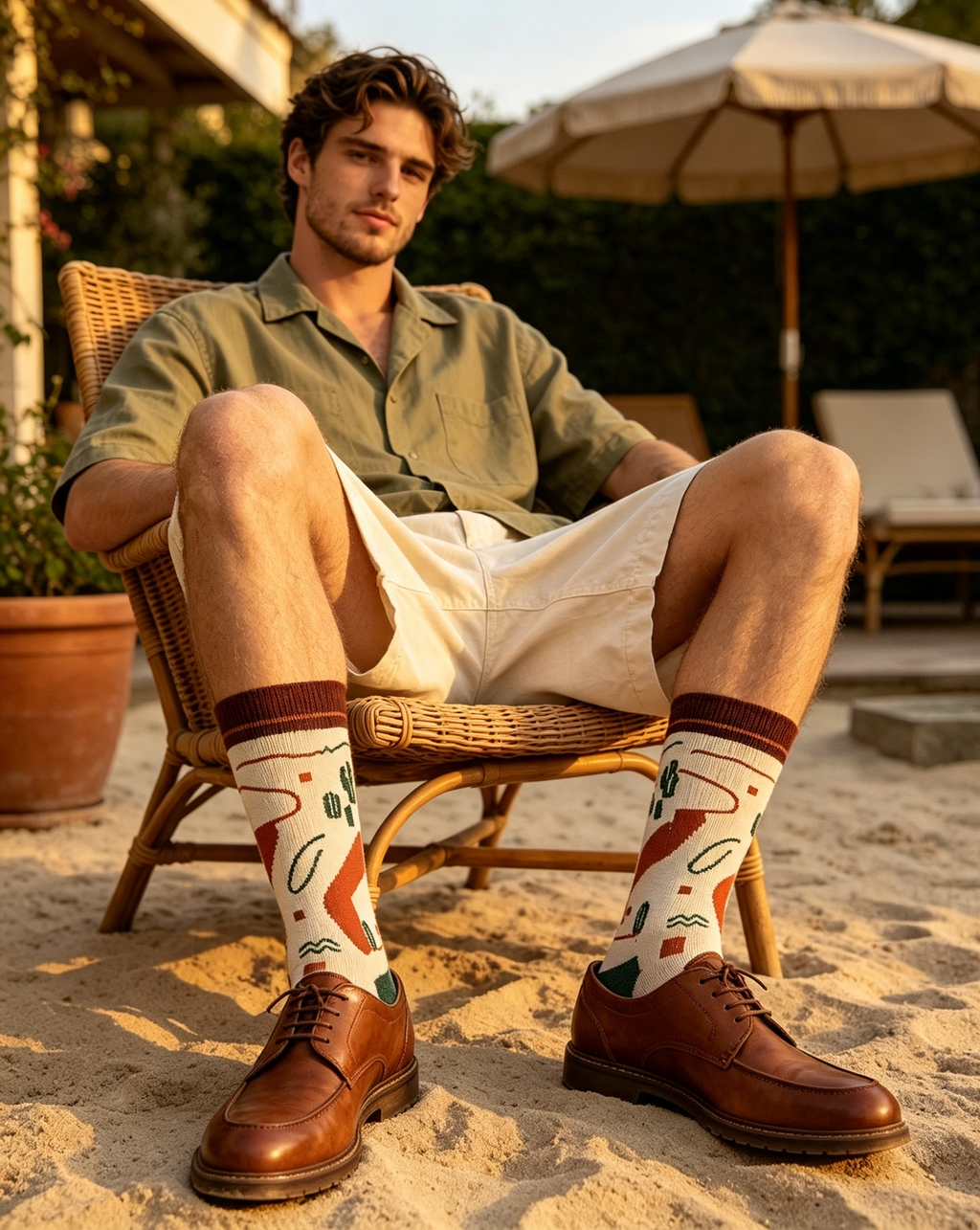 Desert Cactus Abstract Men Crew Socks