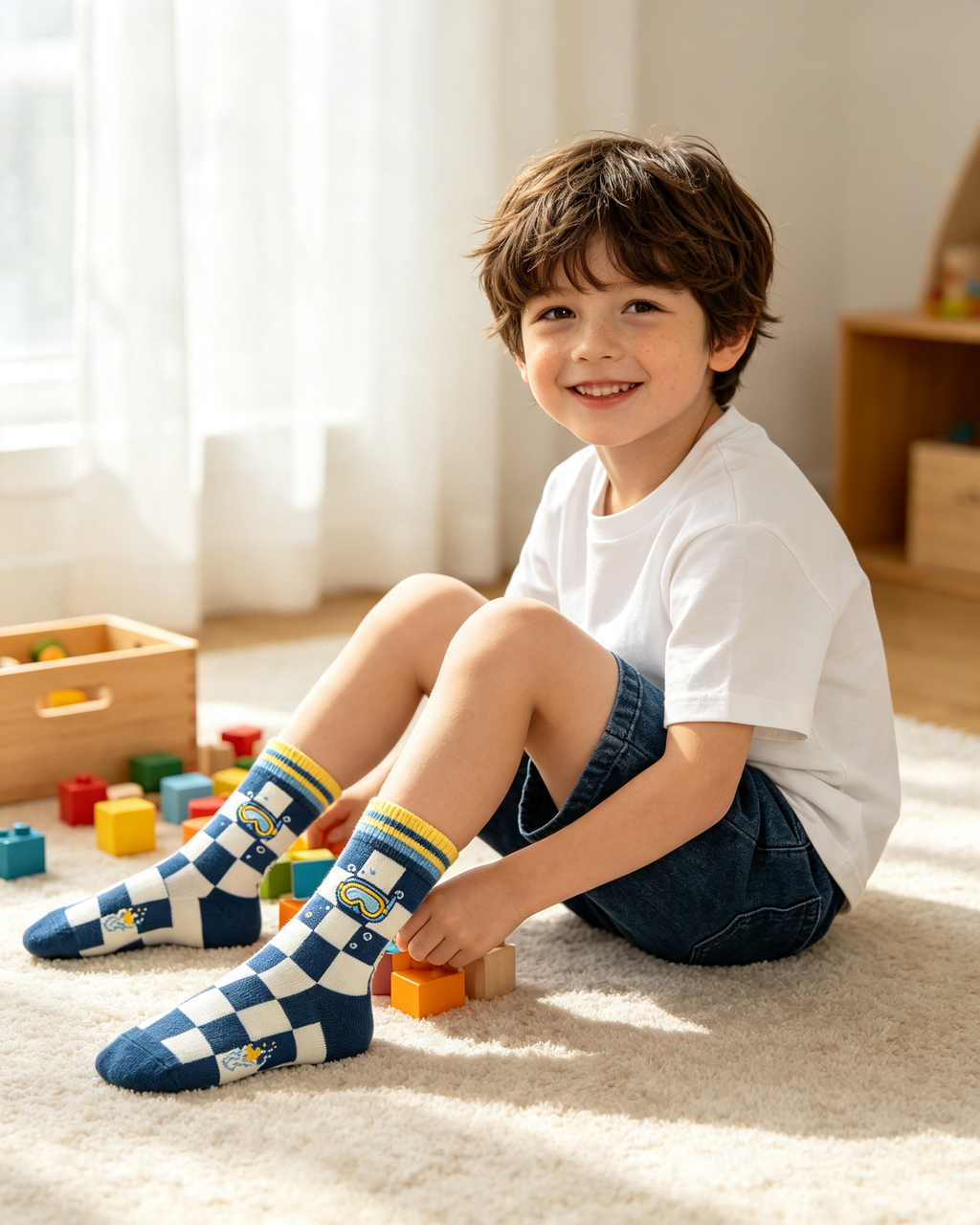 Checkerboard Diving Goggle Kids Crew Socks