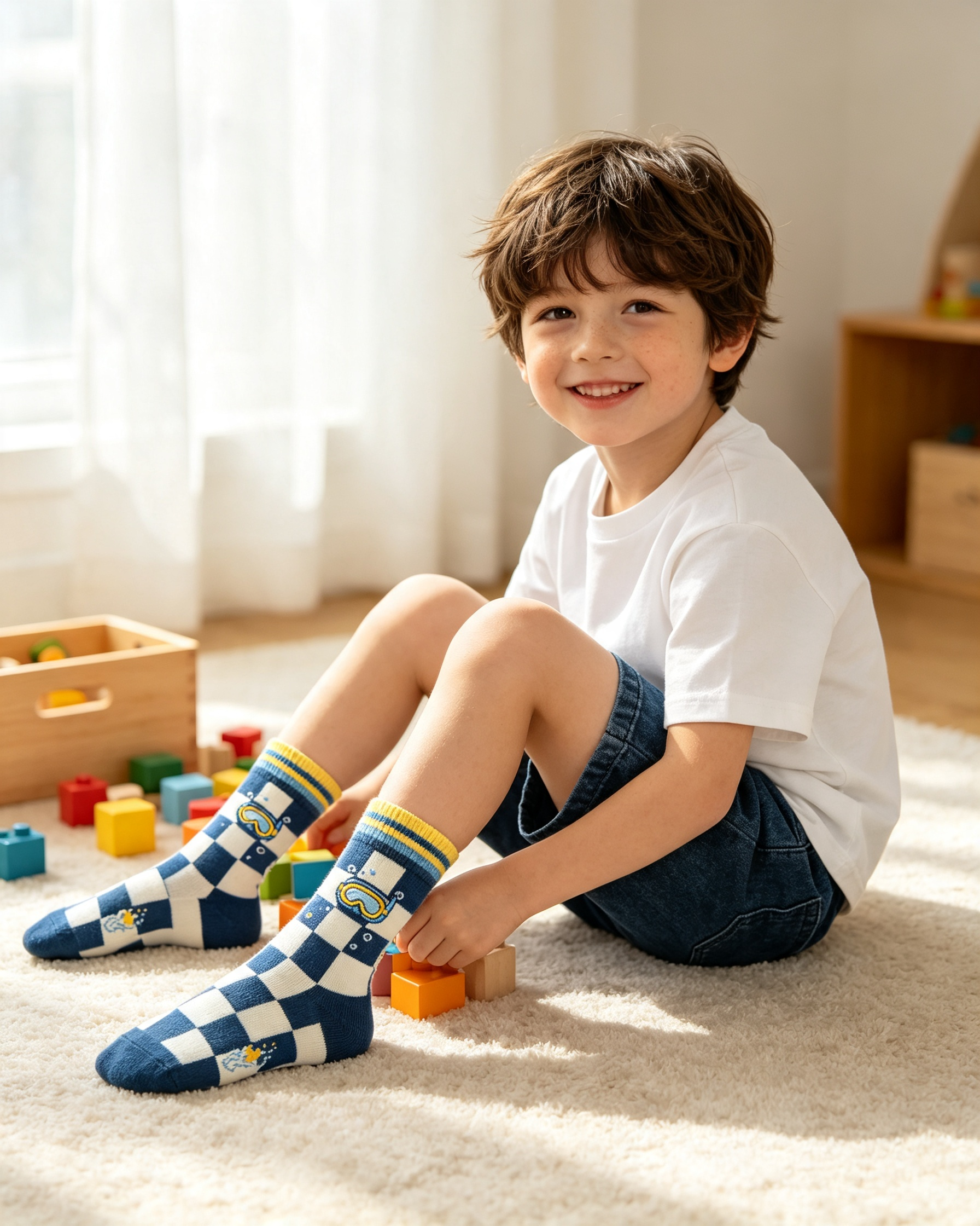 Checkerboard Diving Goggle Kids Crew Socks