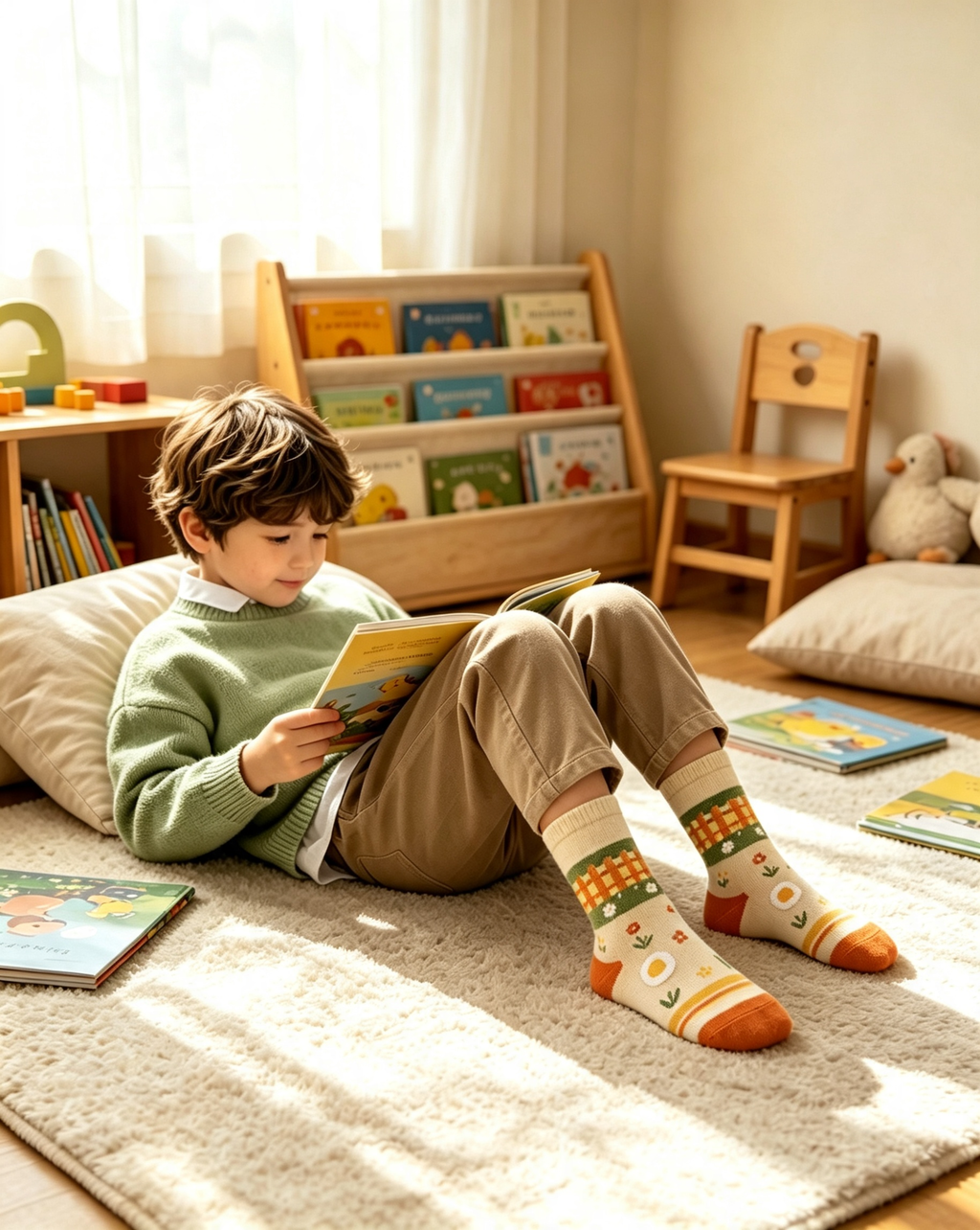 Farm Fence Daisy Egg Kids Crew Socks