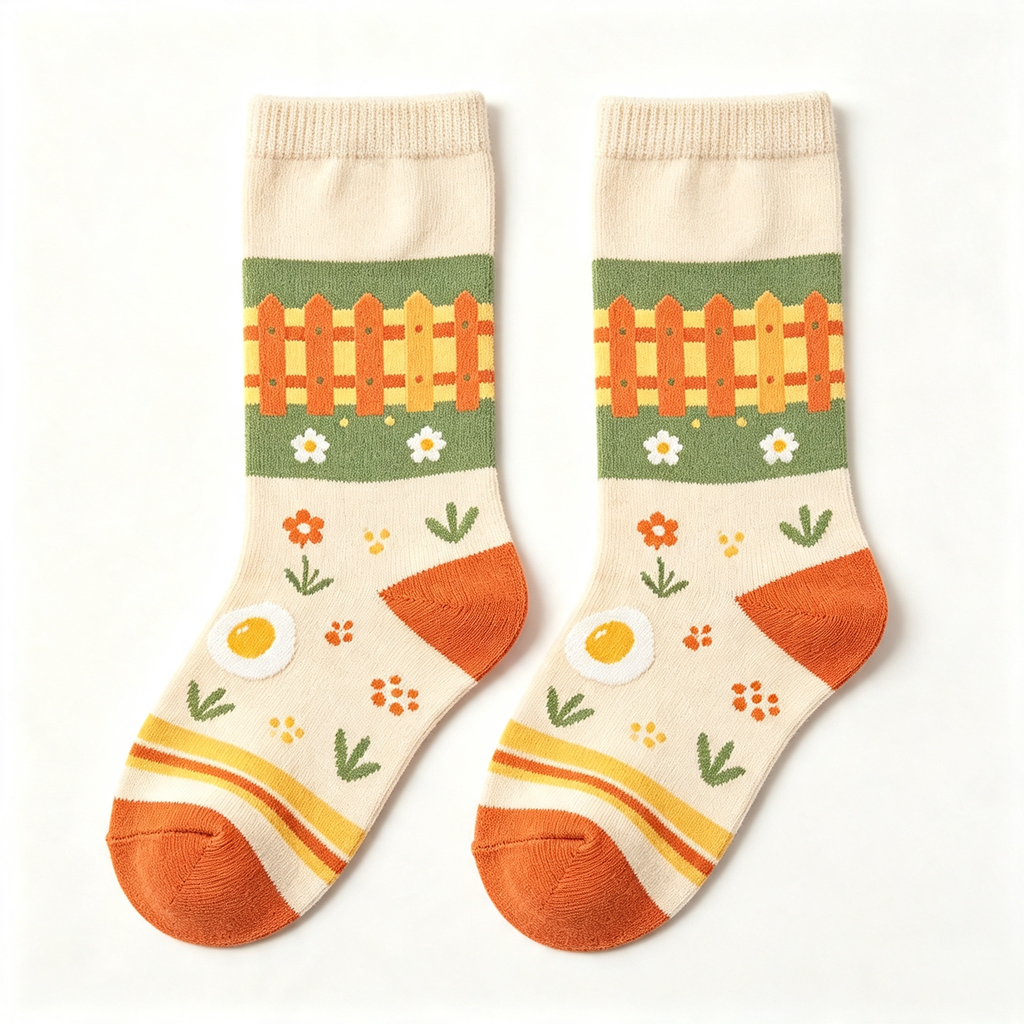 Farm Fence Daisy Egg Kids Crew Socks