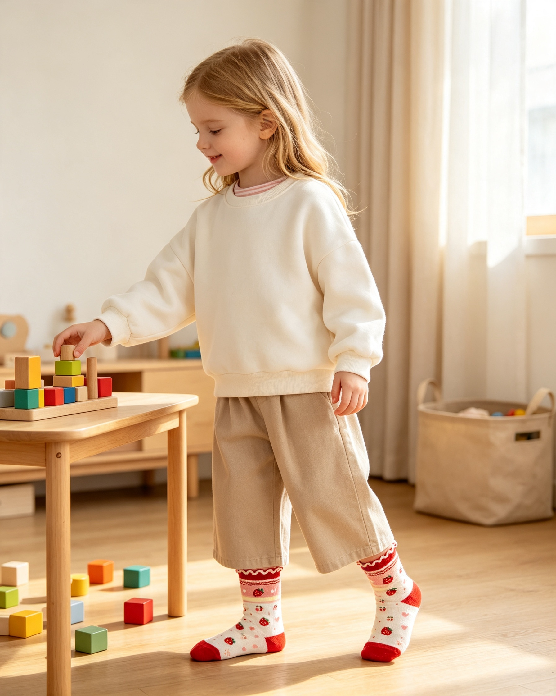 Strawberry Ruffle Kids Crew Socks