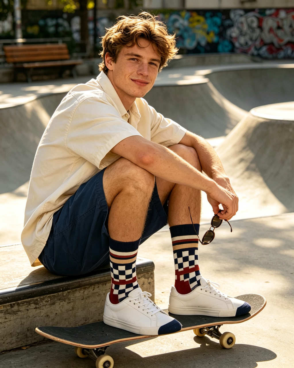 Nautical Anchor Checkered Men Crew Socks