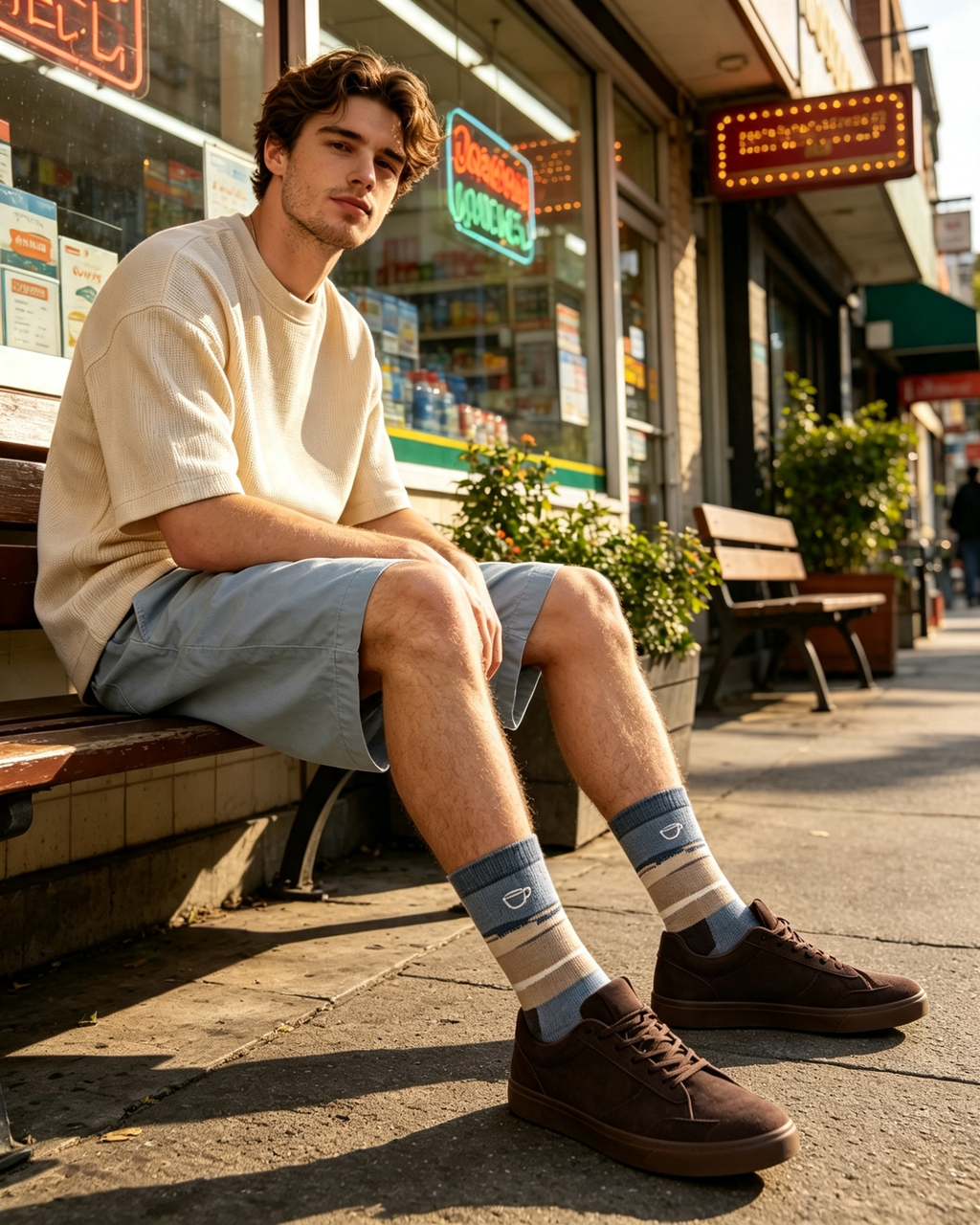 Minimal Coffee Cup Landscape Men Crew Socks