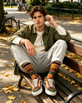 Retro Patchwork Mountain Men Crew Socks