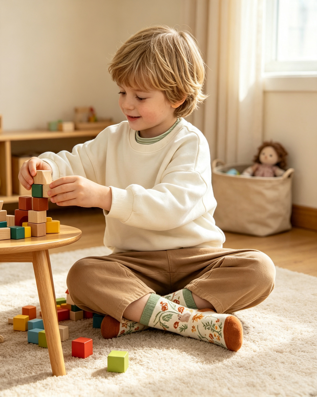 Woodland Rabbit Mushroom Kids Crew Socks