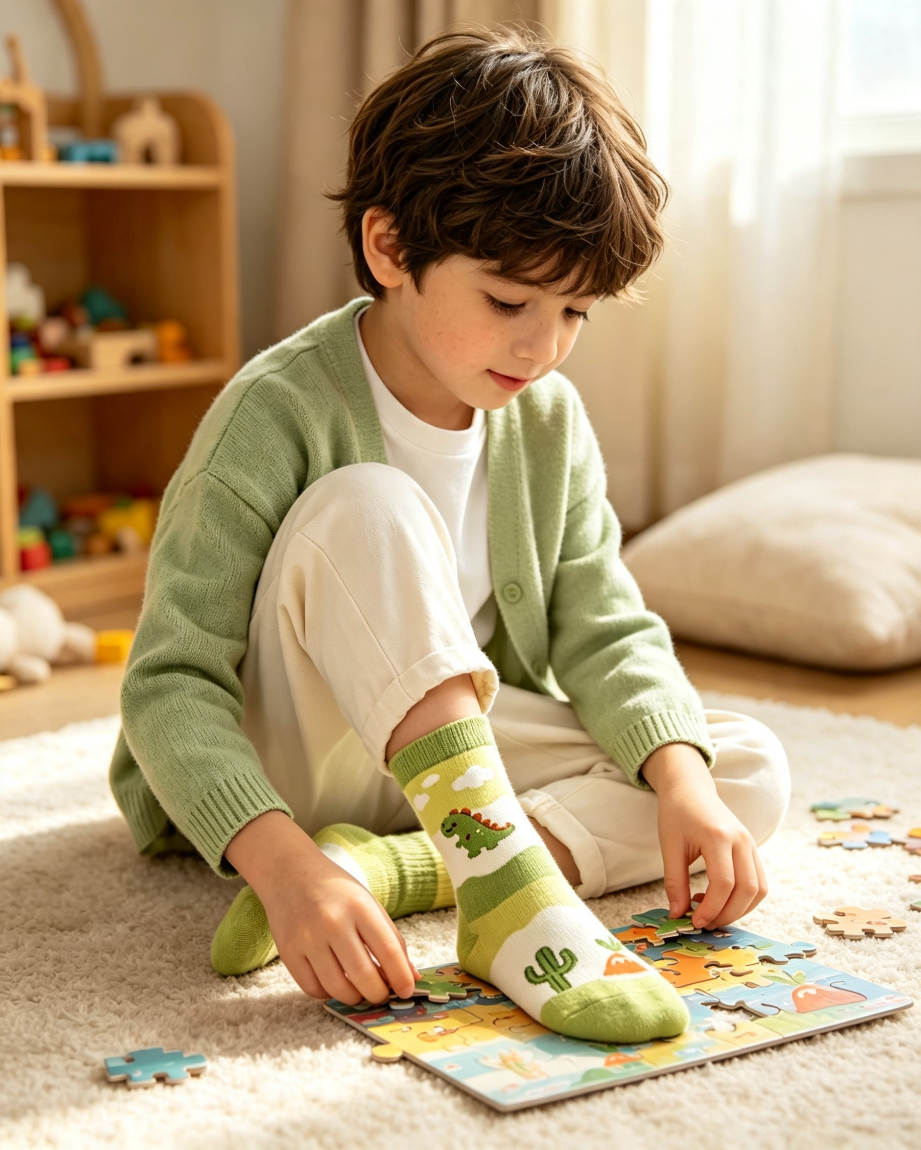 Cartoon Dinosaur Cactus Kids Crew Socks