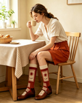 Vintage Postage Stamp Sun Print Women Crew Socks