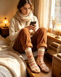 Retro Fair Isle Snowflake Pattern Women Crew Socks