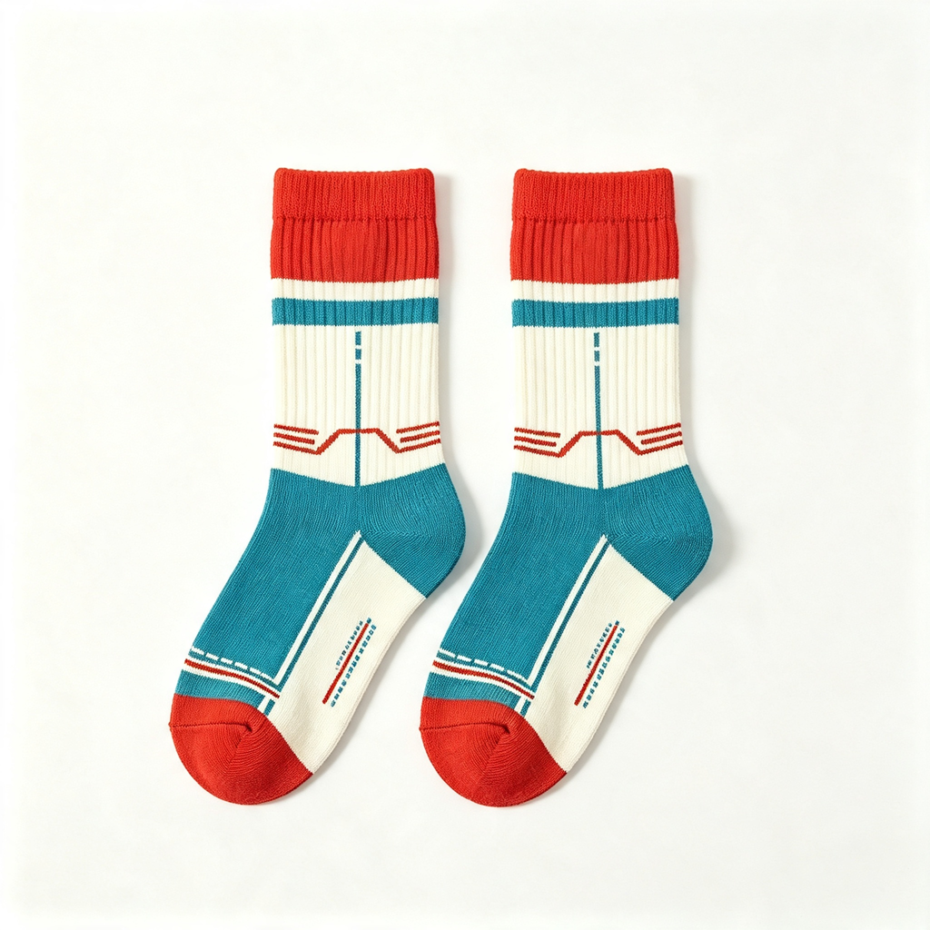 Retro Geometric Stripe Kids Crew Socks