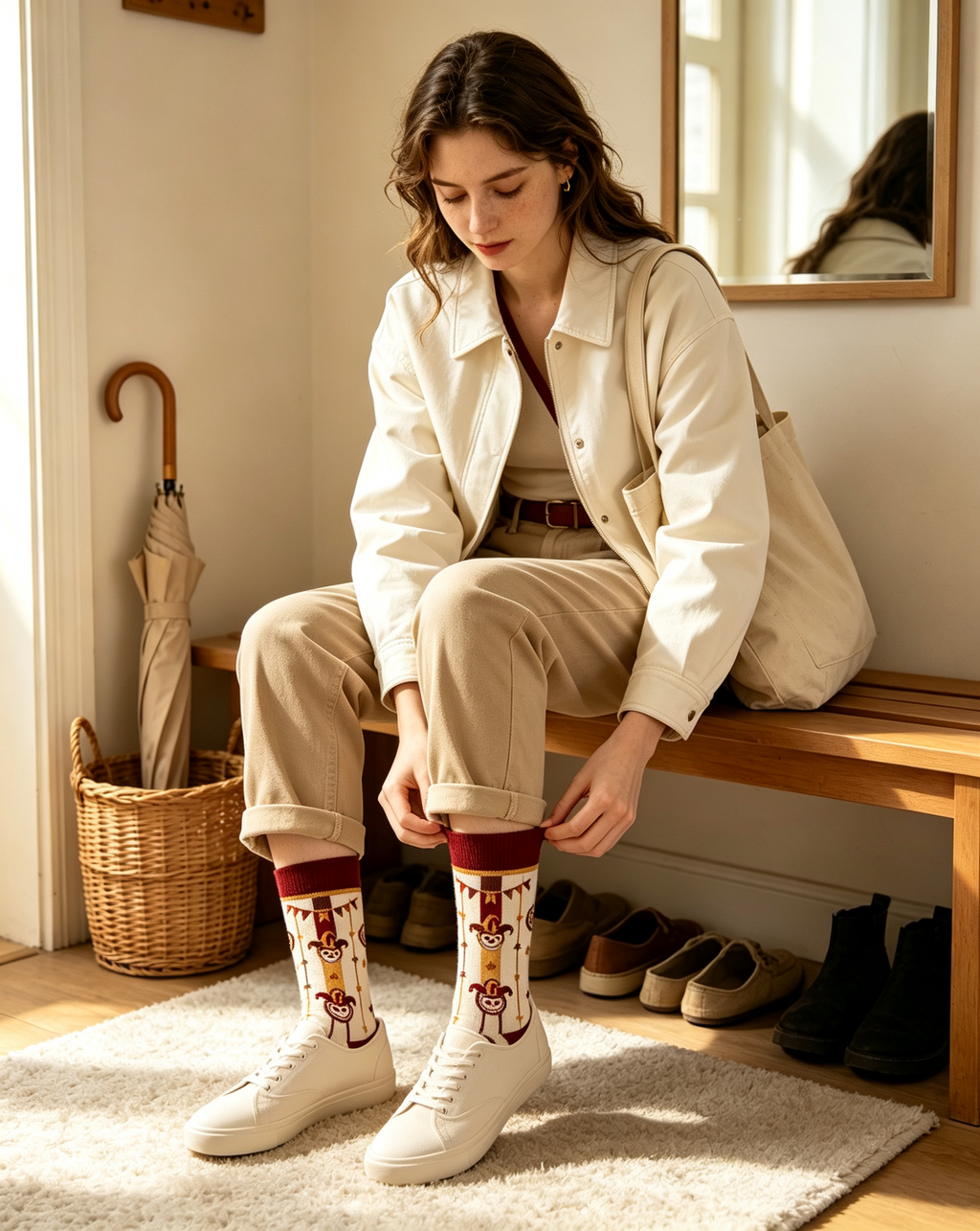 Whimsical Circus Jester Print Women Crew Socks