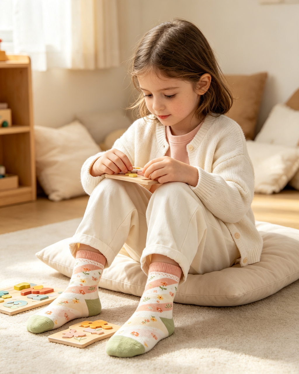 Pastel Floral Butterfly Kids Crew Socks